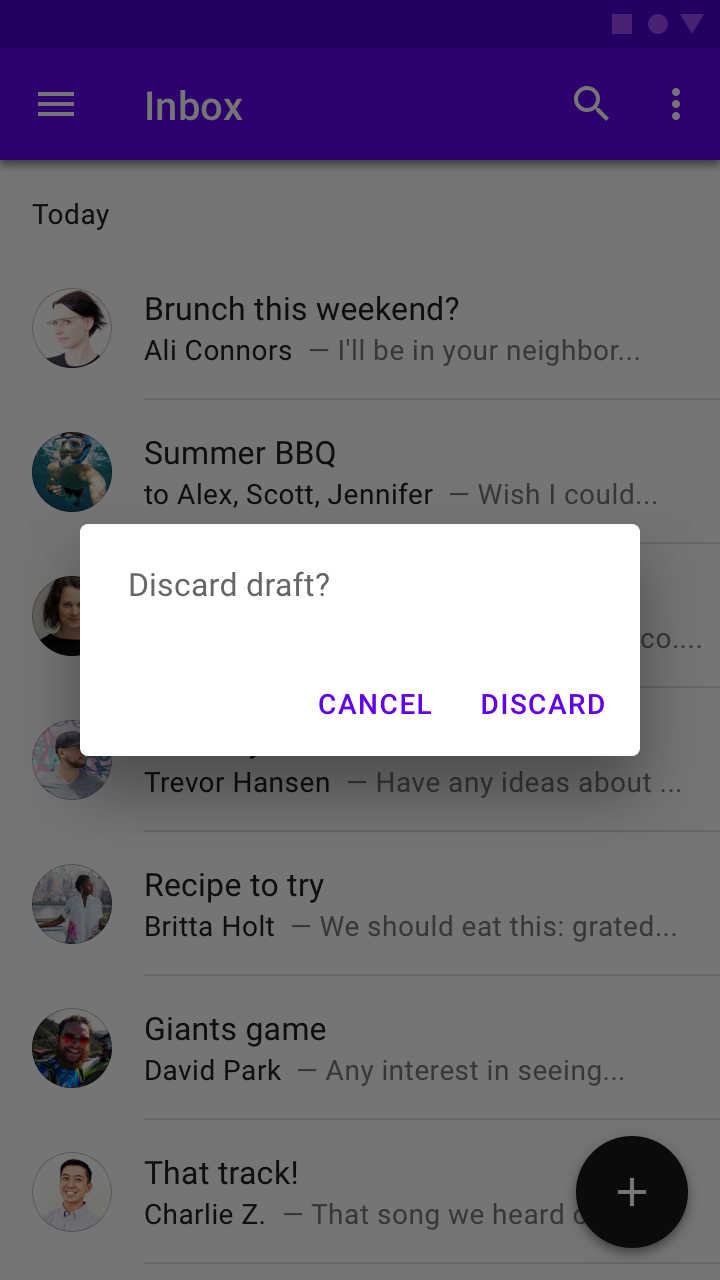 Alert dialog: discard